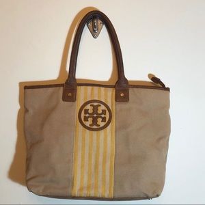 Tory Burch Leather & Canvas Tote Bag